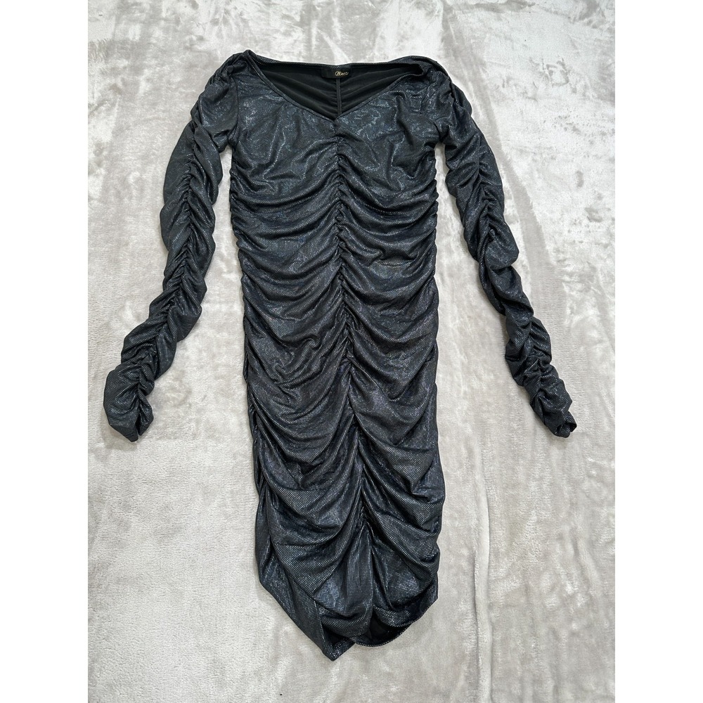 Minette Womens Dress Bodycon Size XL Silver Gray‎ Long Sleeve Ruffled EUC